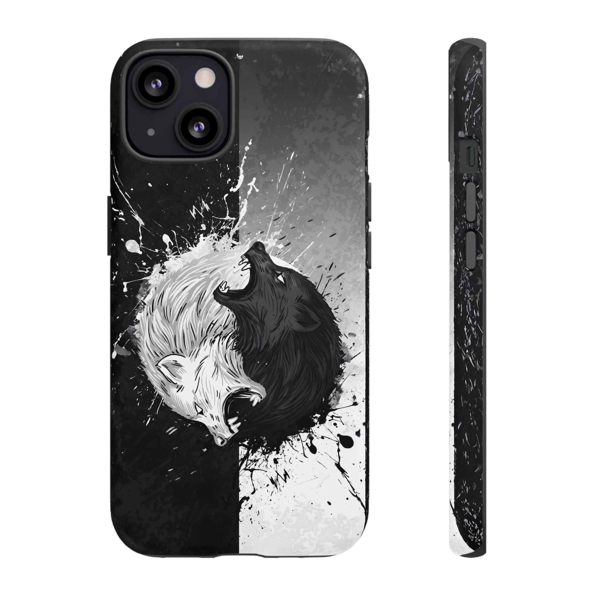 Yin Yang Wolf Phone Case - Dual Layer Protective Cover iPhone 13 Matte Tough Cases