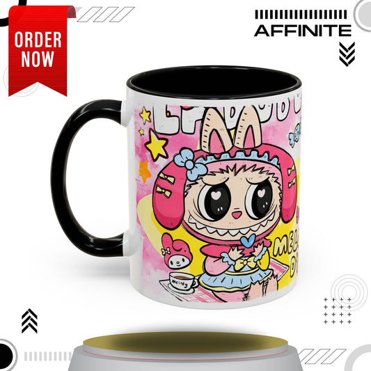 Mug Labubu Themed Accent Coffee Mug - Colorful & Whimsical Design for Kids and Collectors 11oz Black