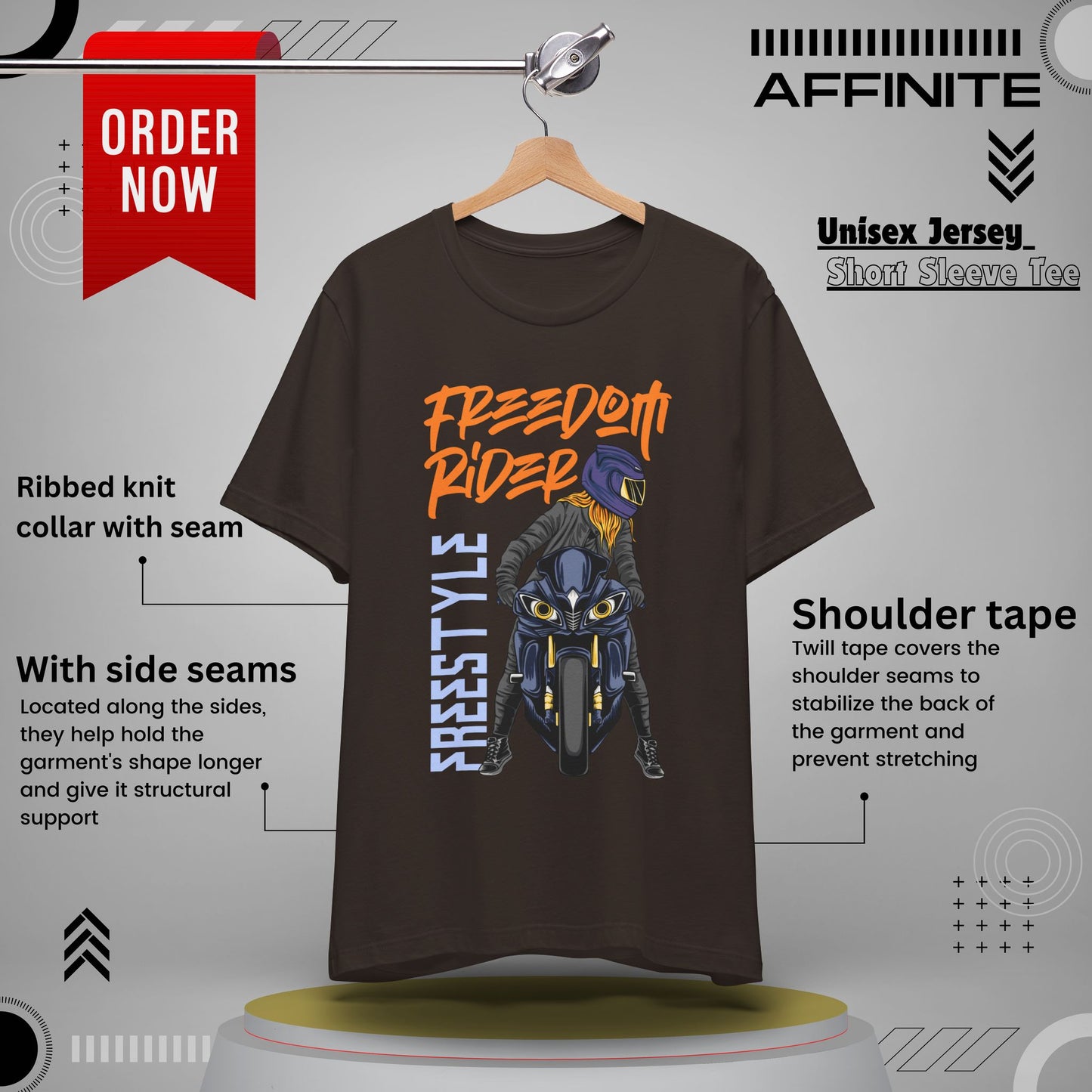 T-Shirt Freedom Rider Motorbike Unisex Short Sleeve Tee - Stylish & Bold Biker Tee Brown