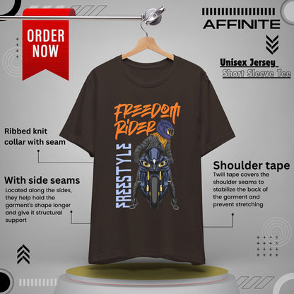 T-Shirt Freedom Rider Motorbike Unisex Short Sleeve Tee - Stylish & Bold Biker Tee Brown