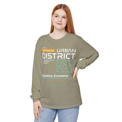 Long-sleeve Urban District Long Sleeve T-Shirt - Vintage Graphic Tee, Casual Wear, Creative Economy, Unisex Fashion, Gift for Art Lovers