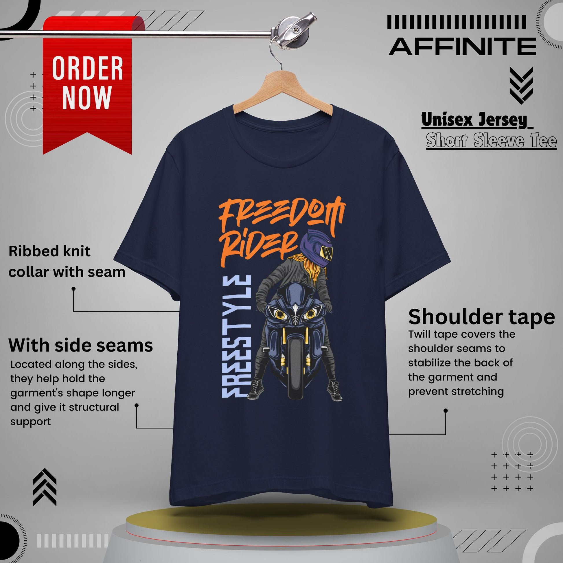 T-Shirt Freedom Rider Motorbike Unisex Short Sleeve Tee - Stylish & Bold Biker Tee Navy