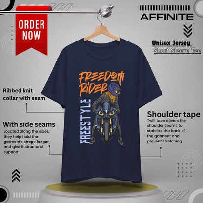 T-Shirt Freedom Rider Motorbike Unisex Short Sleeve Tee - Stylish & Bold Biker Tee Navy