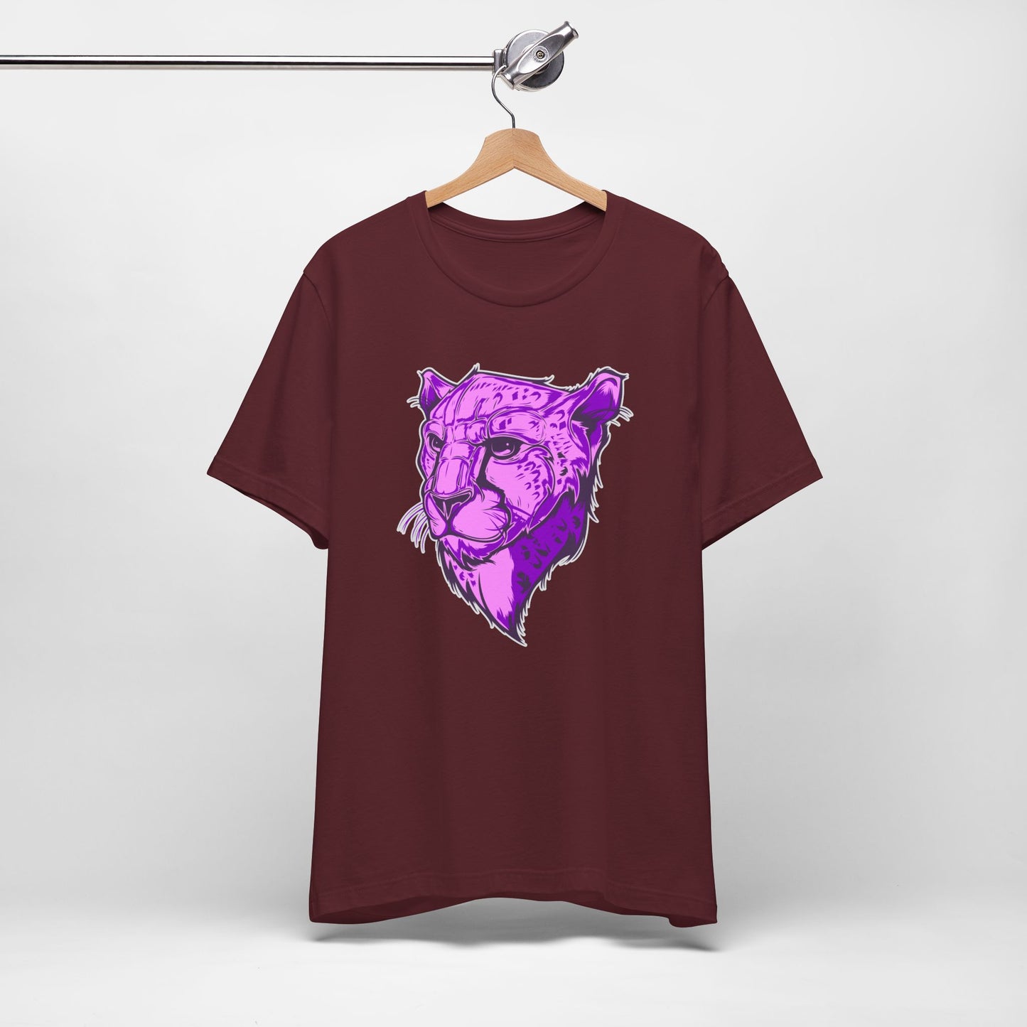 T-Shirt Vibrant Purple Leopard Tee - Unisex Jersey Shirt, Wild Animal Print, Graphic Tee, Gifts for Nature Lovers, Unique Artwear, Stylish [...] Maroon