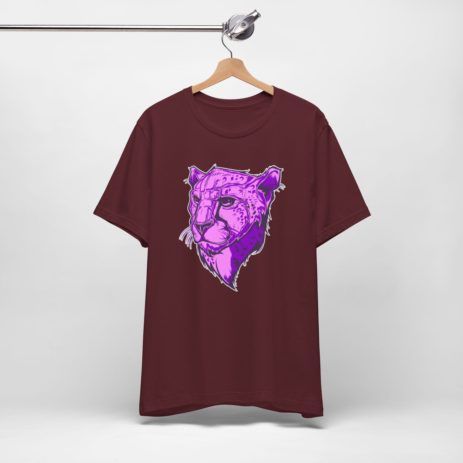 T-Shirt Vibrant Purple Leopard Tee - Unisex Jersey Shirt, Wild Animal Print, Graphic Tee, Gifts for Nature Lovers, Unique Artwear, Stylish [...] Maroon