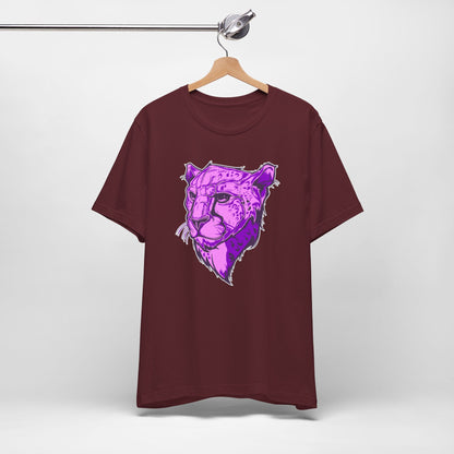 T-Shirt Vibrant Purple Leopard Tee - Unisex Jersey Shirt, Wild Animal Print, Graphic Tee, Gifts for Nature Lovers, Unique Artwear, Stylish [...] Maroon