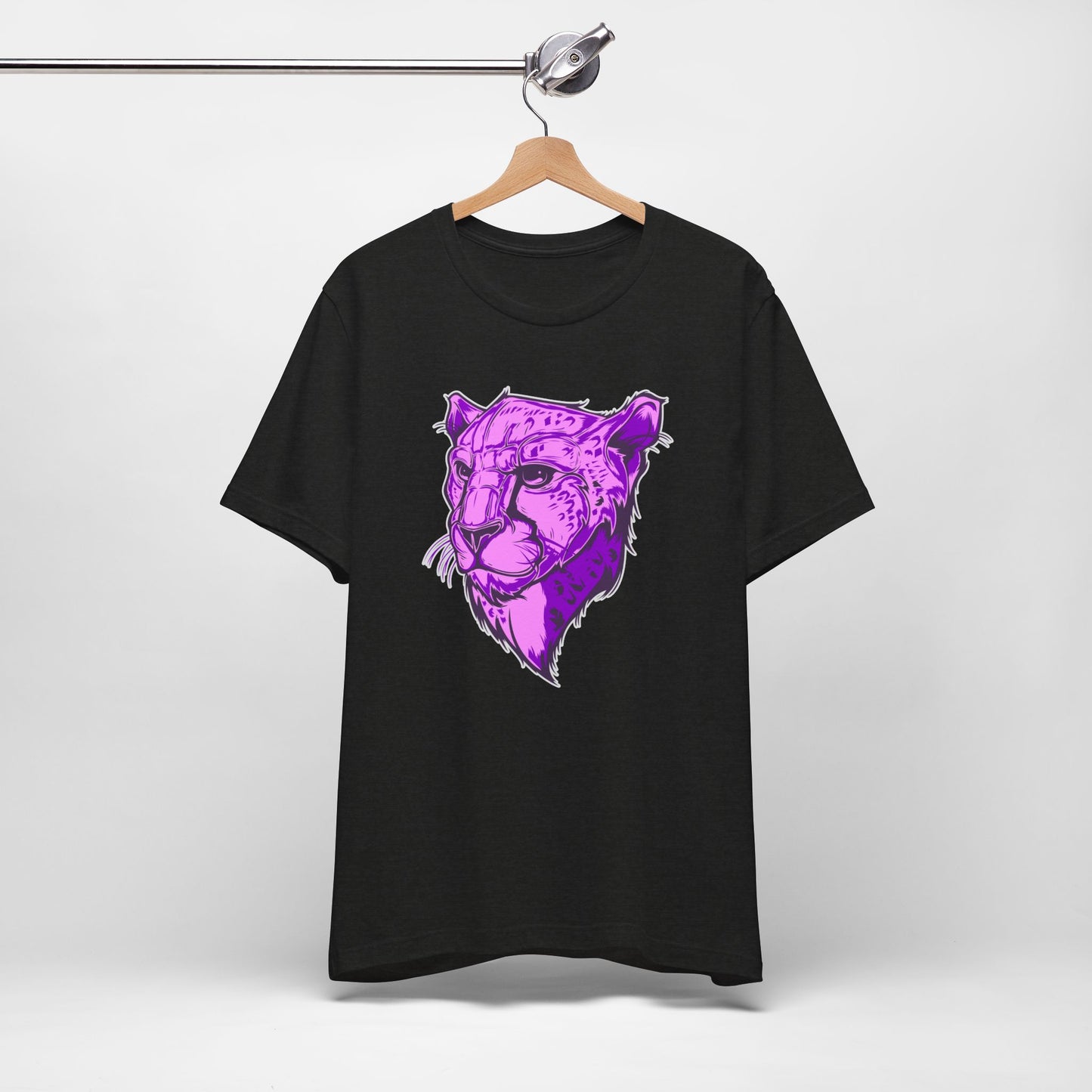 T-Shirt Vibrant Purple Leopard Tee - Unisex Jersey Shirt, Wild Animal Print, Graphic Tee, Gifts for Nature Lovers, Unique Artwear, Stylish [...] Black Heather