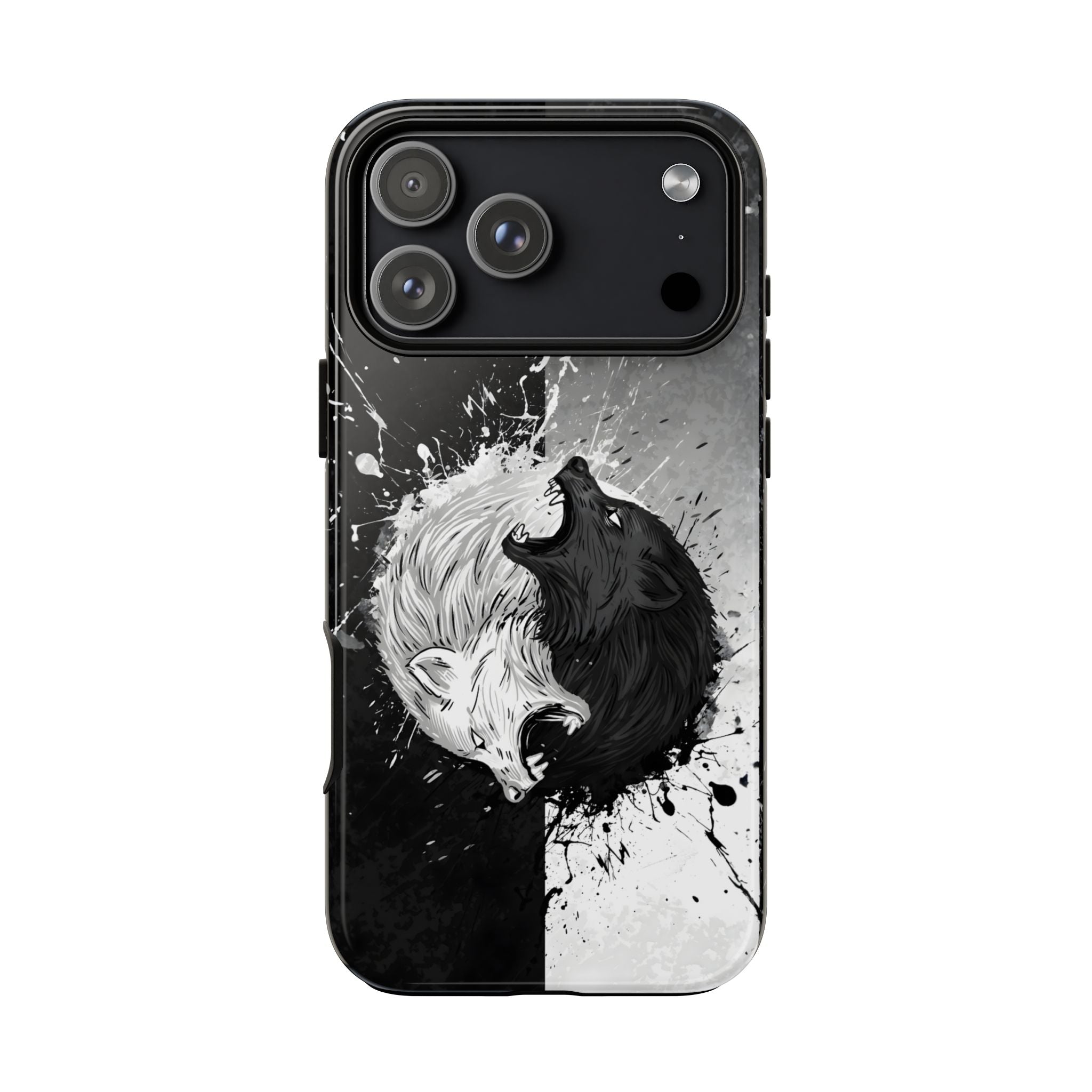 Yin Yang Wolf Phone Case - Dual Layer Protective Cover iPhone 17 Pro Max Glossy Tough Cases