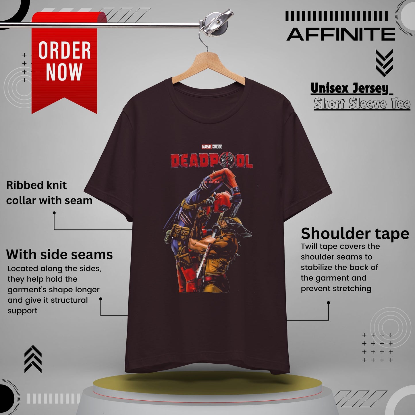 T-Shirt Deadpool Graphic Unisex Jersey Tee - Perfect for Comic Fans Oxblood Black