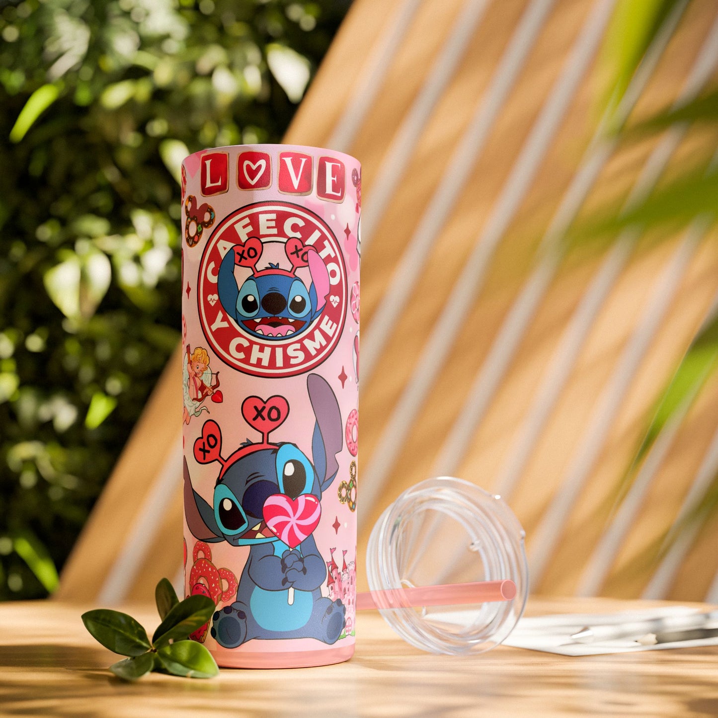 Tumblers Cute Love-Stitch Themed Skinny Tumbler with Straw - 20oz, Perfect for Gifts and Celebrations