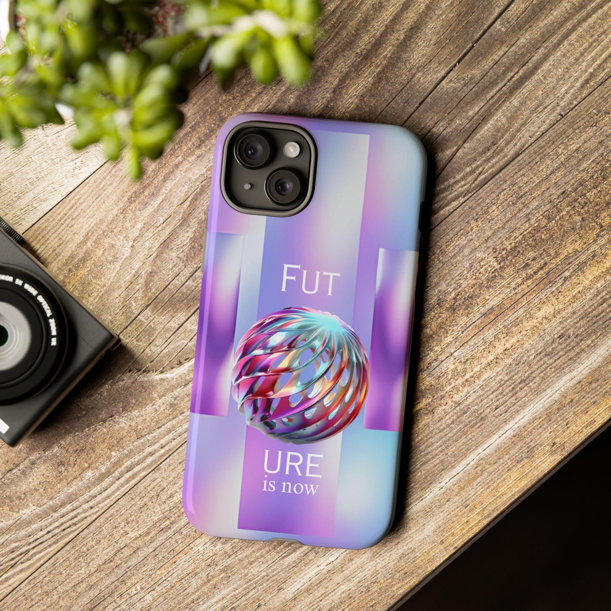 Futuristic Gradient Tough Case – 'Future is Now' 3D Design | Shockproof & UV Protected