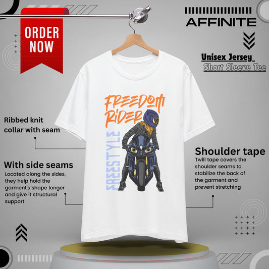 T-Shirt Freedom Rider Motorbike Unisex Short Sleeve Tee - Stylish & Bold Biker Tee White