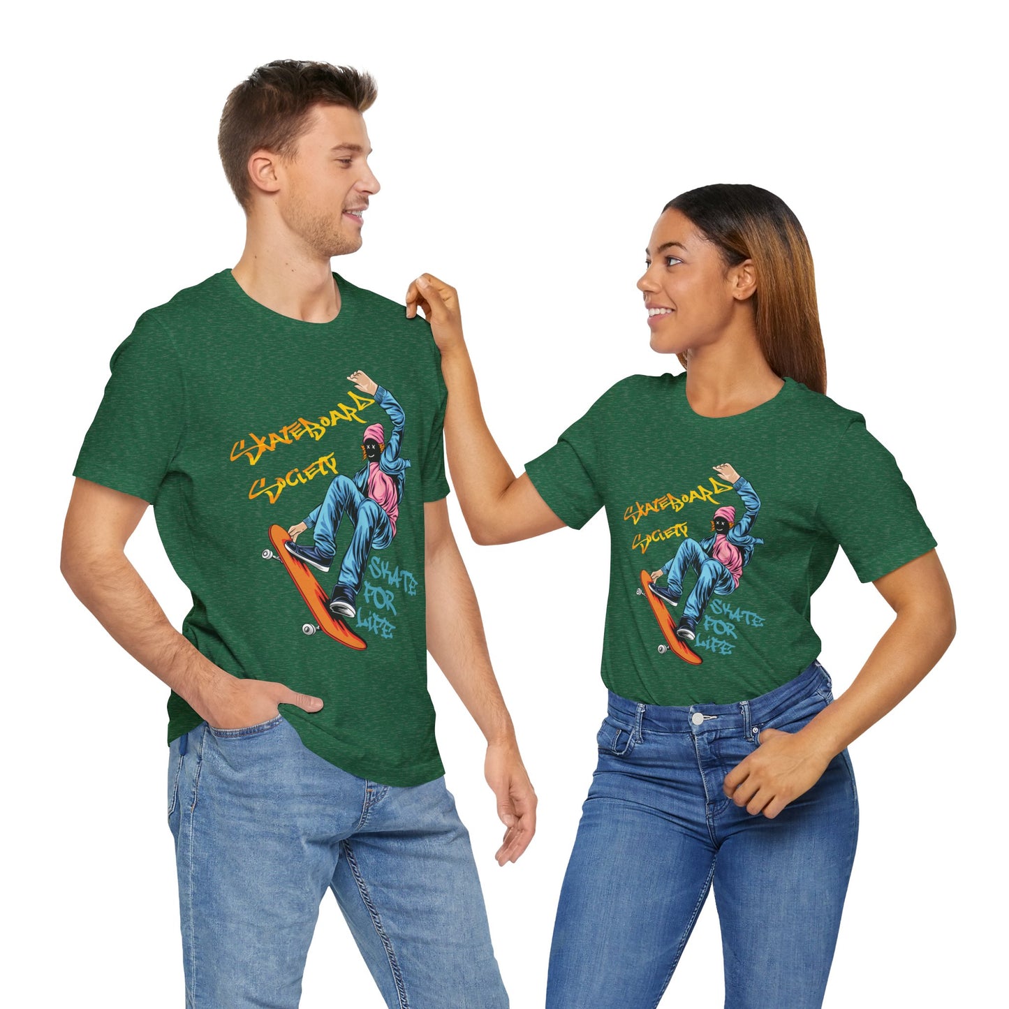 T-Shirt Skateboard Society Unisex Tee - Vibrant Orange Graphic T-Shirt for Skate Enthusiasts