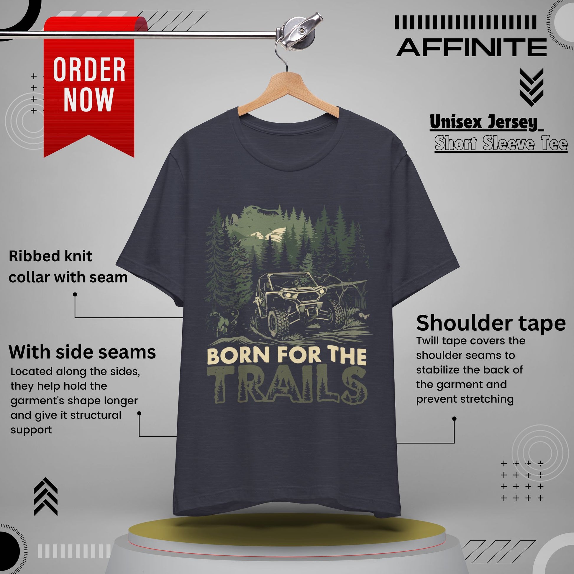 T-Shirt Born for the Trails Unisex Adventure Tee Heather Midnight Navy