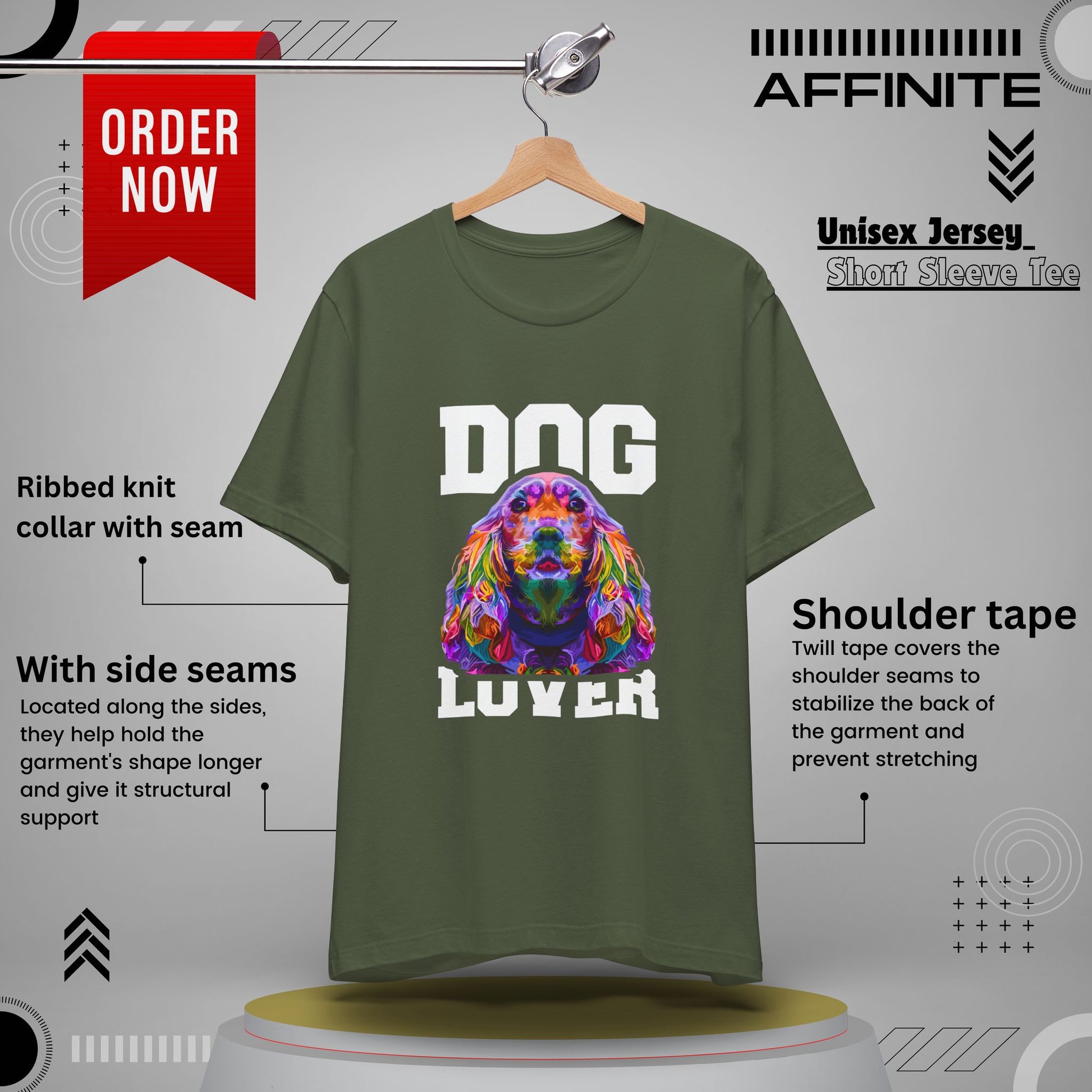 T-Shirt Dog Lover Graphic Tee | Unisex Short Sleeve T-Shirt for Dog Enthusiasts Military Green