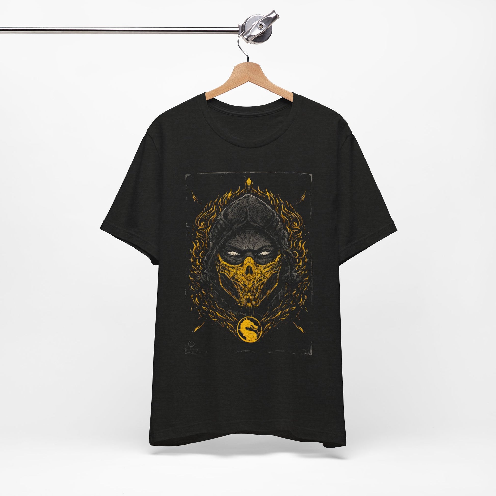 T-Shirt Scorpion Fire Ninja Graphic T-Shirt – Black & Yellow Gamer Tee Black Heather