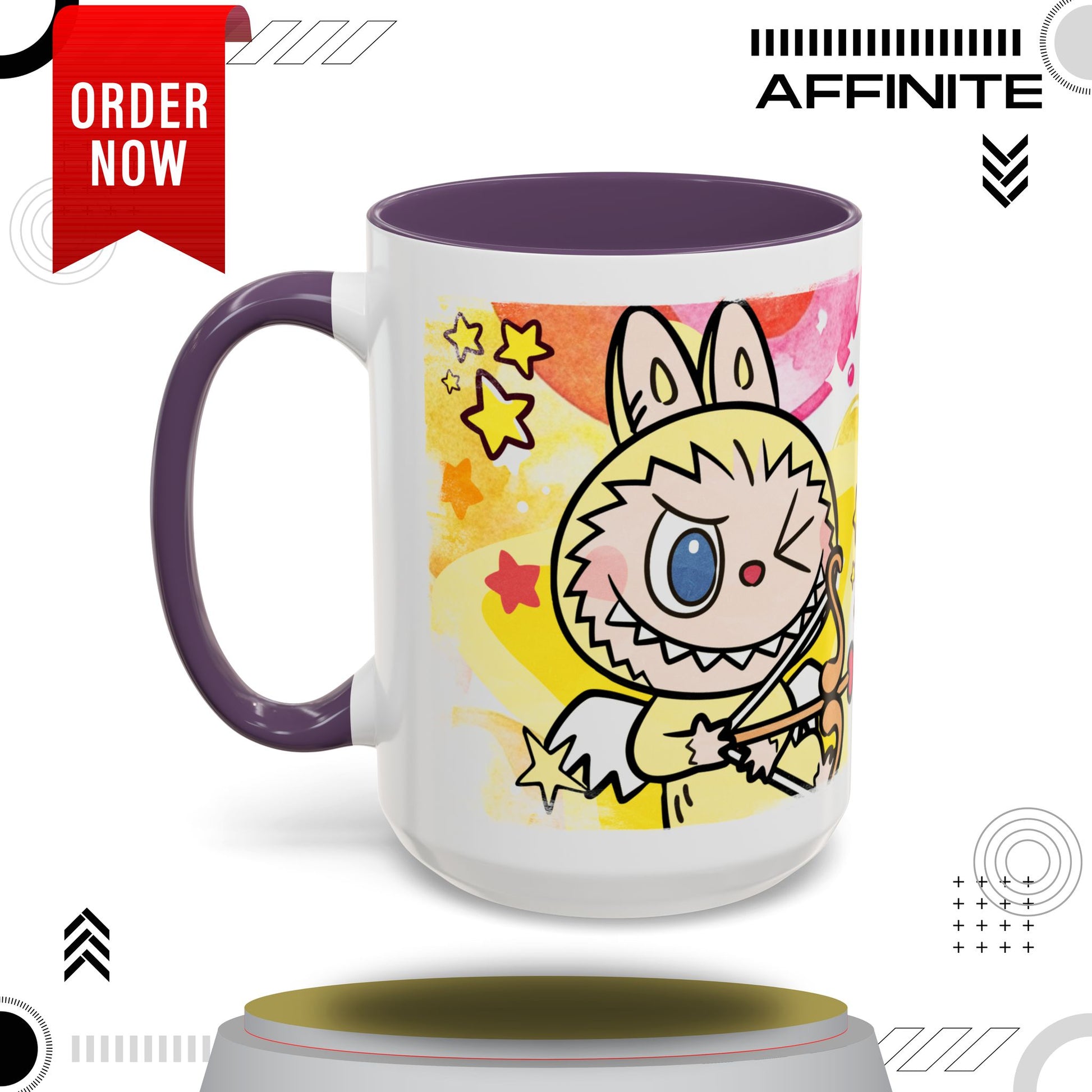 Mug Playful Lazy Yoga Labubu Coffee Mug - Fun Design for Relaxation Lovers 15oz Purple