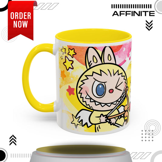 Mug Playful Lazy Yoga Labubu Coffee Mug - Fun Design for Relaxation Lovers 11oz Yellow