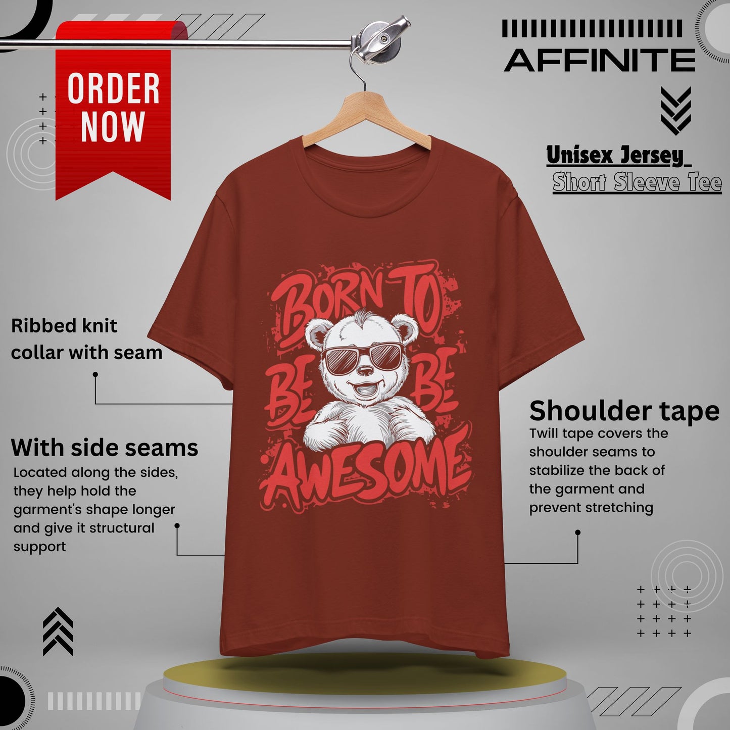 T-Shirt Fun Graphic Tees - Born to Be Awesome Unisex Shirt | For Teen & Adults | Affinite Rust