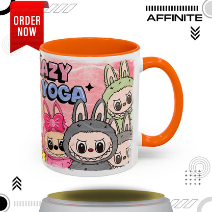 Mug Lazy Yoga Labubu Cartoon Accent Coffee Mug - Fun and Playful Design for Coffee Lovers 11oz Orange