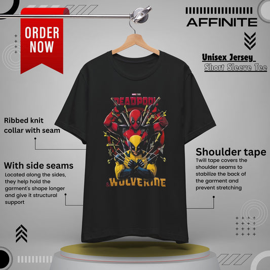 T-Shirt Wolverine X Deadpool Unisex Jersey Short Sleeve Tee | Superhero-Themed T-Shirt | Soft Cotton Crew Neck Black