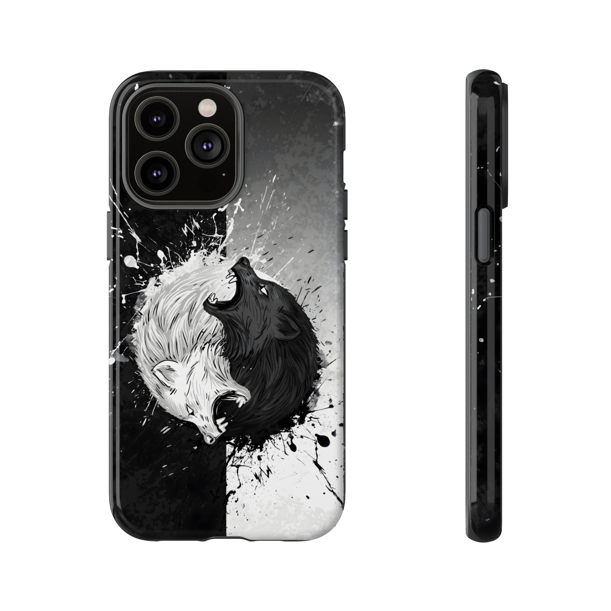 Yin Yang Wolf Phone Case - Dual Layer Protective Cover iPhone 14 Pro Max Glossy Tough Cases