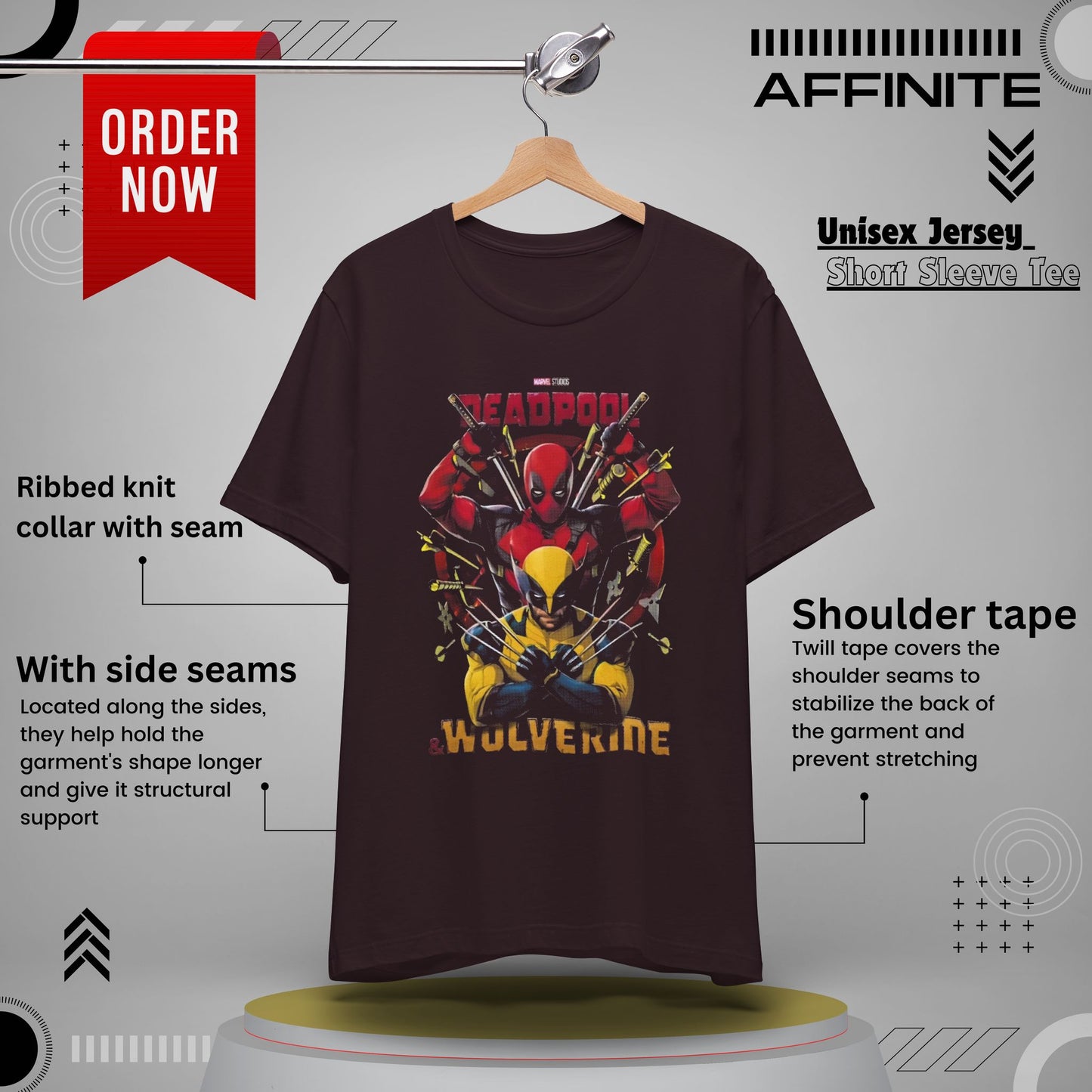 T-Shirt Wolverine X Deadpool Unisex Jersey Short Sleeve Tee | Superhero-Themed T-Shirt | Soft Cotton Crew Neck Oxblood Black