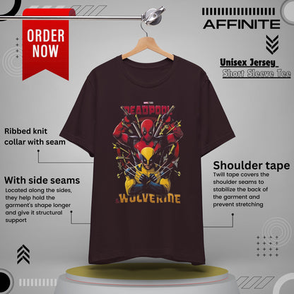 T-Shirt Wolverine X Deadpool Unisex Jersey Short Sleeve Tee | Superhero-Themed T-Shirt | Soft Cotton Crew Neck Oxblood Black