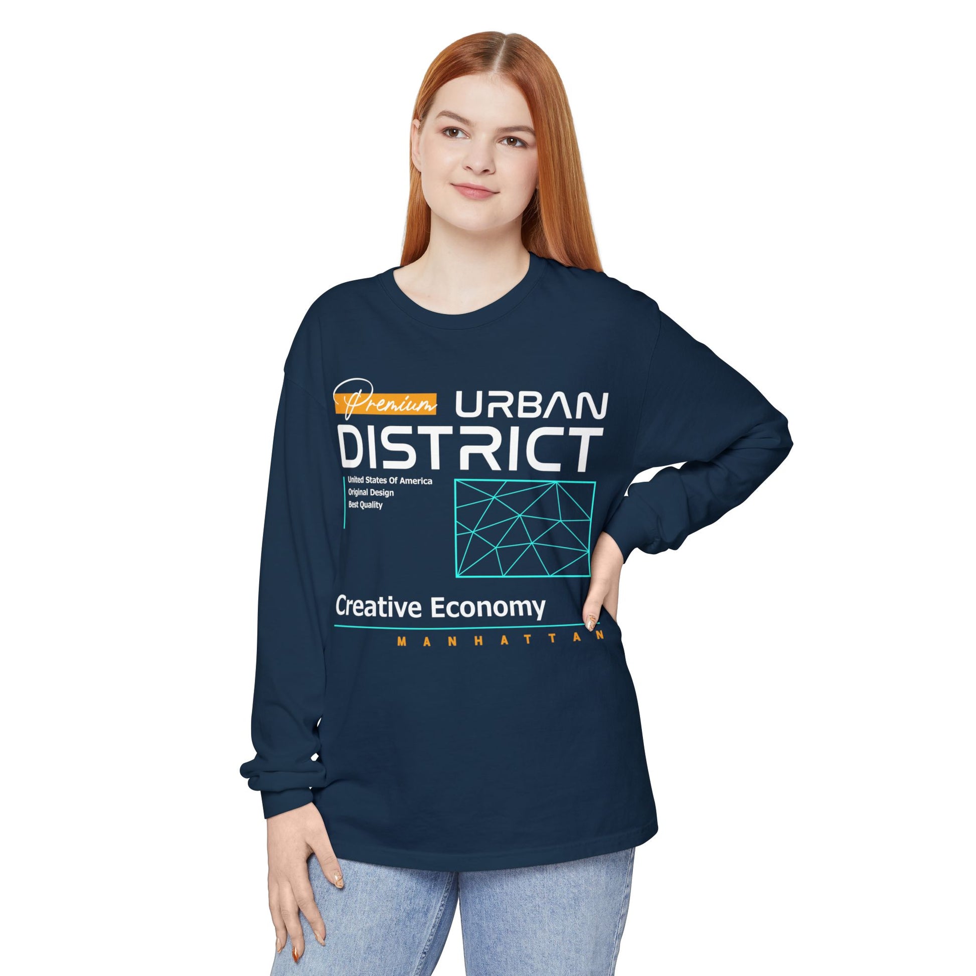 Long-sleeve Urban District Long Sleeve T-Shirt - Vintage Graphic Tee, Casual Wear, Creative Economy, Unisex Fashion, Gift for Art Lovers