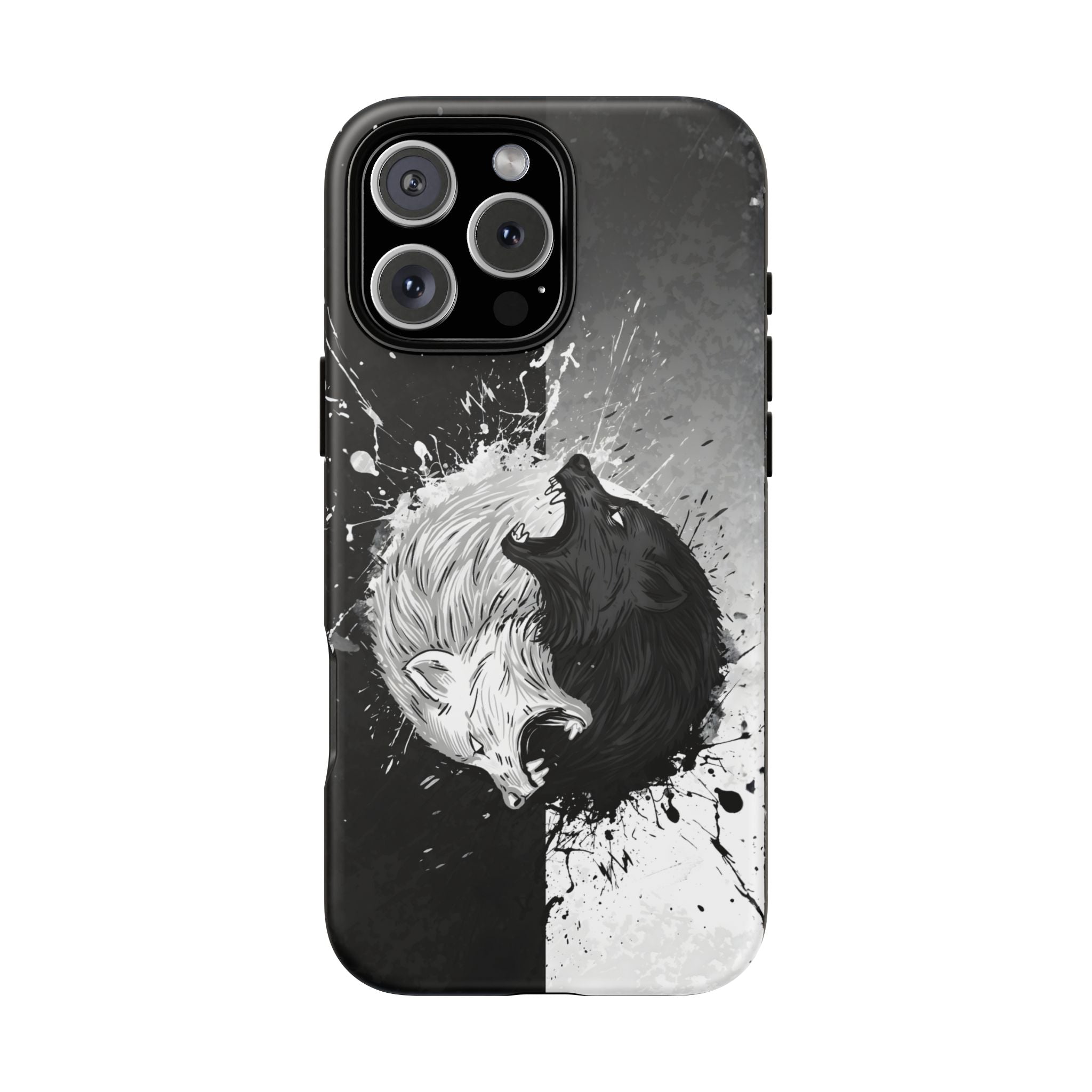 Yin Yang Wolf Phone Case - Dual Layer Protective Cover iPhone 16 Pro Max Matte Tough Cases