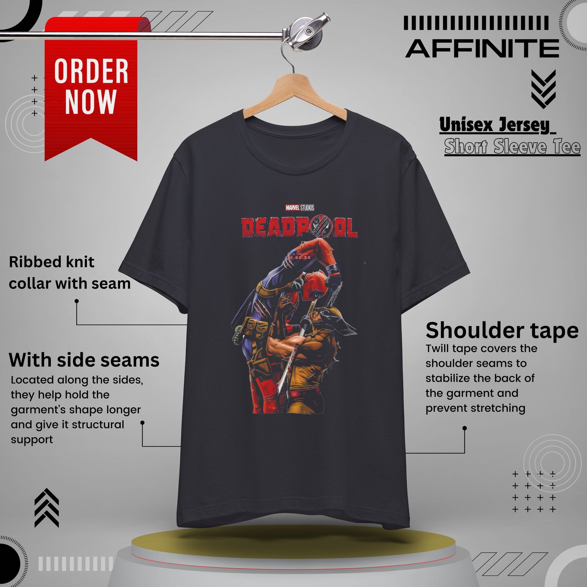 T-Shirt Deadpool Graphic Unisex Jersey Tee - Perfect for Comic Fans Dark Grey