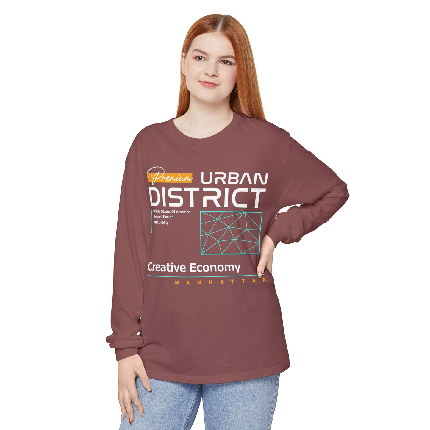 Long-sleeve Urban District Long Sleeve T-Shirt - Vintage Graphic Tee, Casual Wear, Creative Economy, Unisex Fashion, Gift for Art Lovers