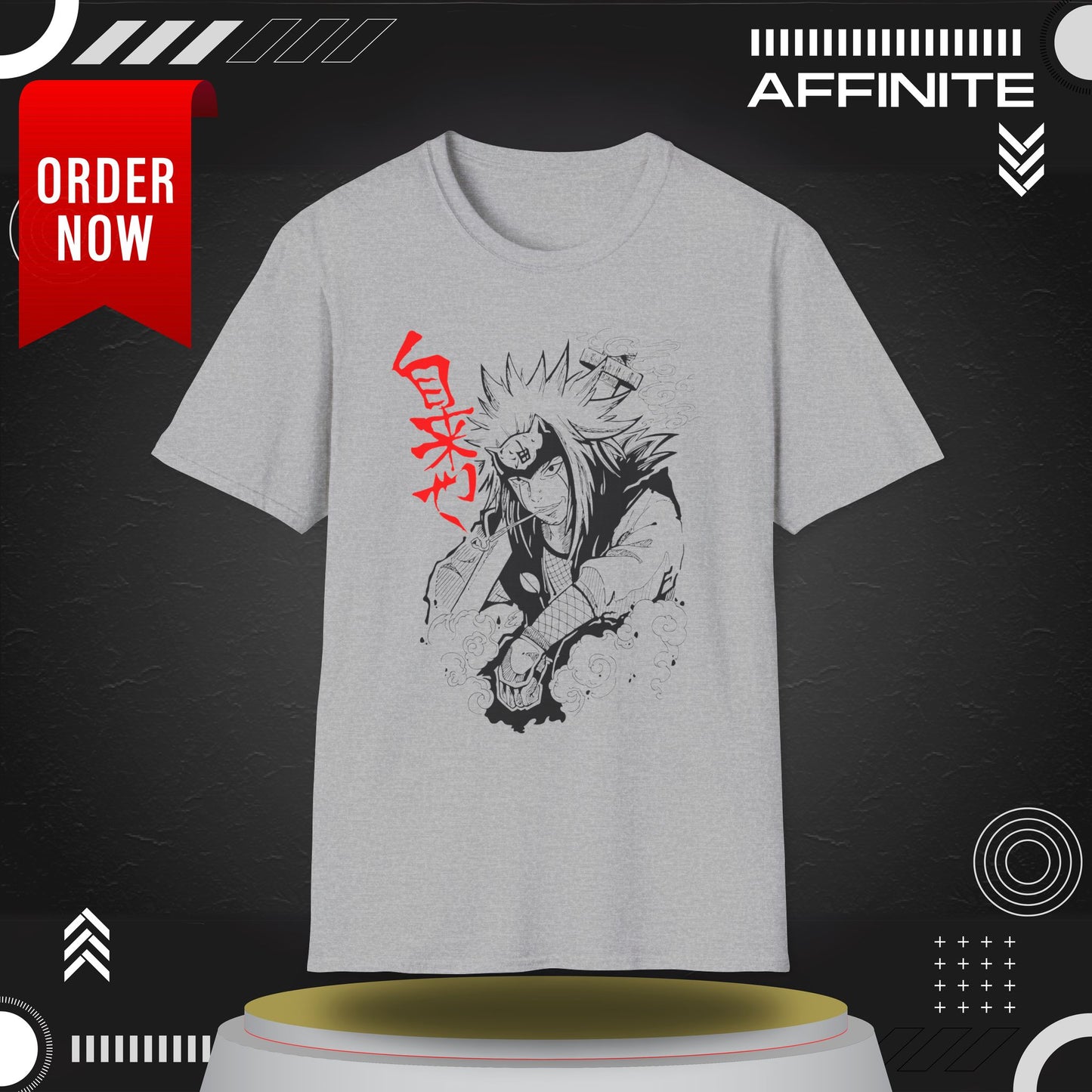 T-Shirt Anime-Jiraiya Inspired Unisex Softstyle T-Shirt with Bold Graphics Sport Grey