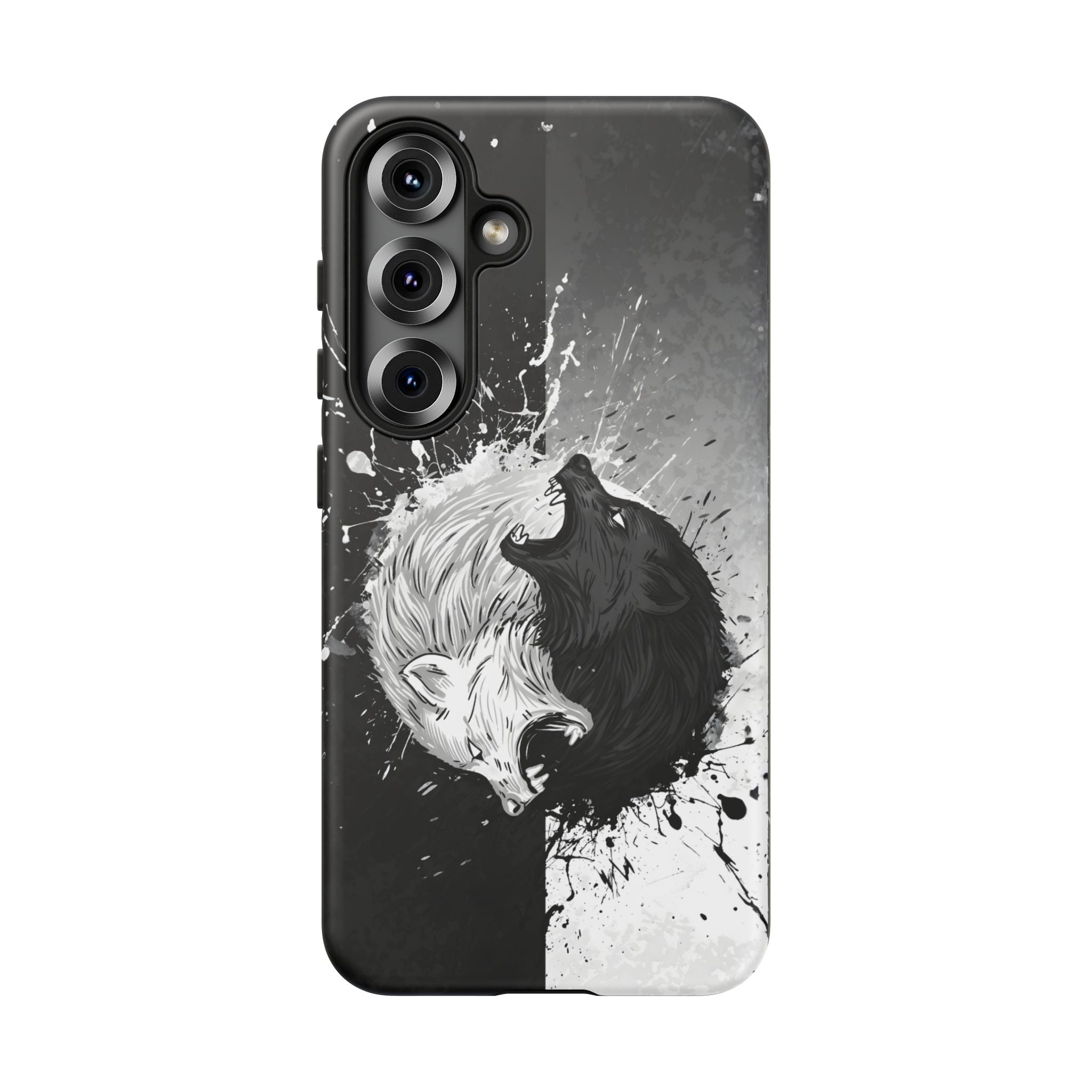 Yin Yang Wolf Phone Case - Dual Layer Protective Cover Samsung Galaxy S25 Matte Tough Cases