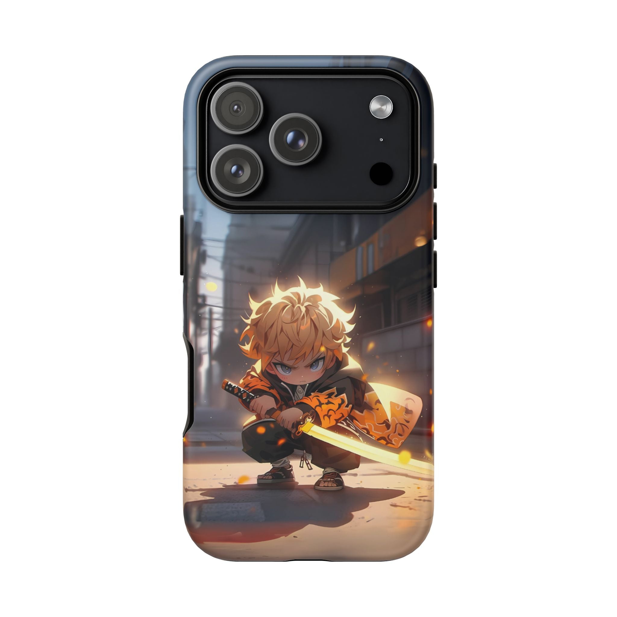 Chibi Zenitsu Lightning Tough Phone Case – Anime Protective Case for iPhone & Samsung, UV Resistant, Durable & Stylish