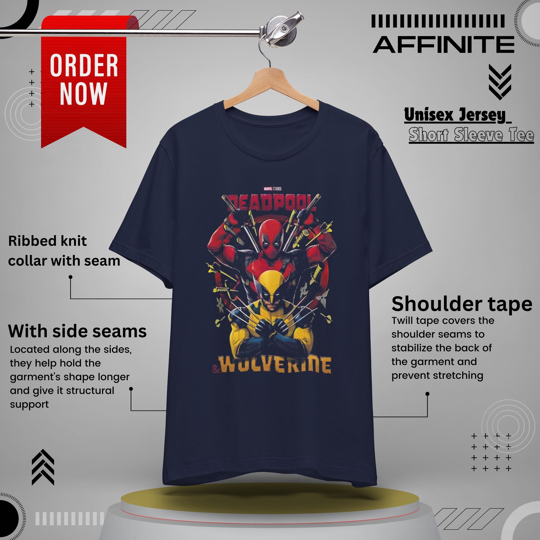 T-Shirt Wolverine X Deadpool Unisex Jersey Short Sleeve Tee | Superhero-Themed T-Shirt | Soft Cotton Crew Neck Navy