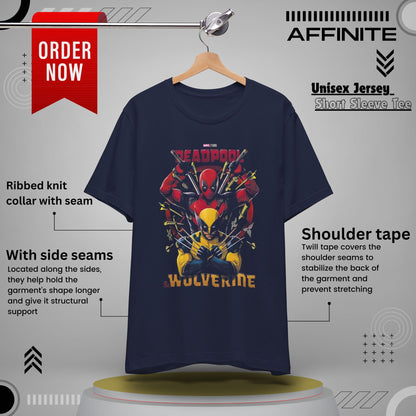 T-Shirt Wolverine X Deadpool Unisex Jersey Short Sleeve Tee | Superhero-Themed T-Shirt | Soft Cotton Crew Neck Navy