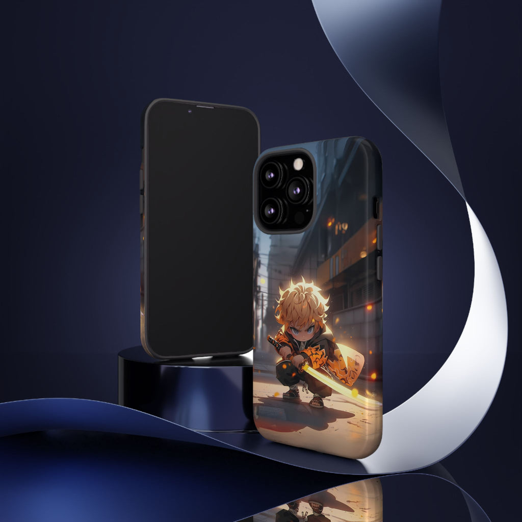 Chibi Zenitsu Lightning Tough Phone Case – Anime Protective Case for iPhone & Samsung, UV Resistant, Durable & Stylish