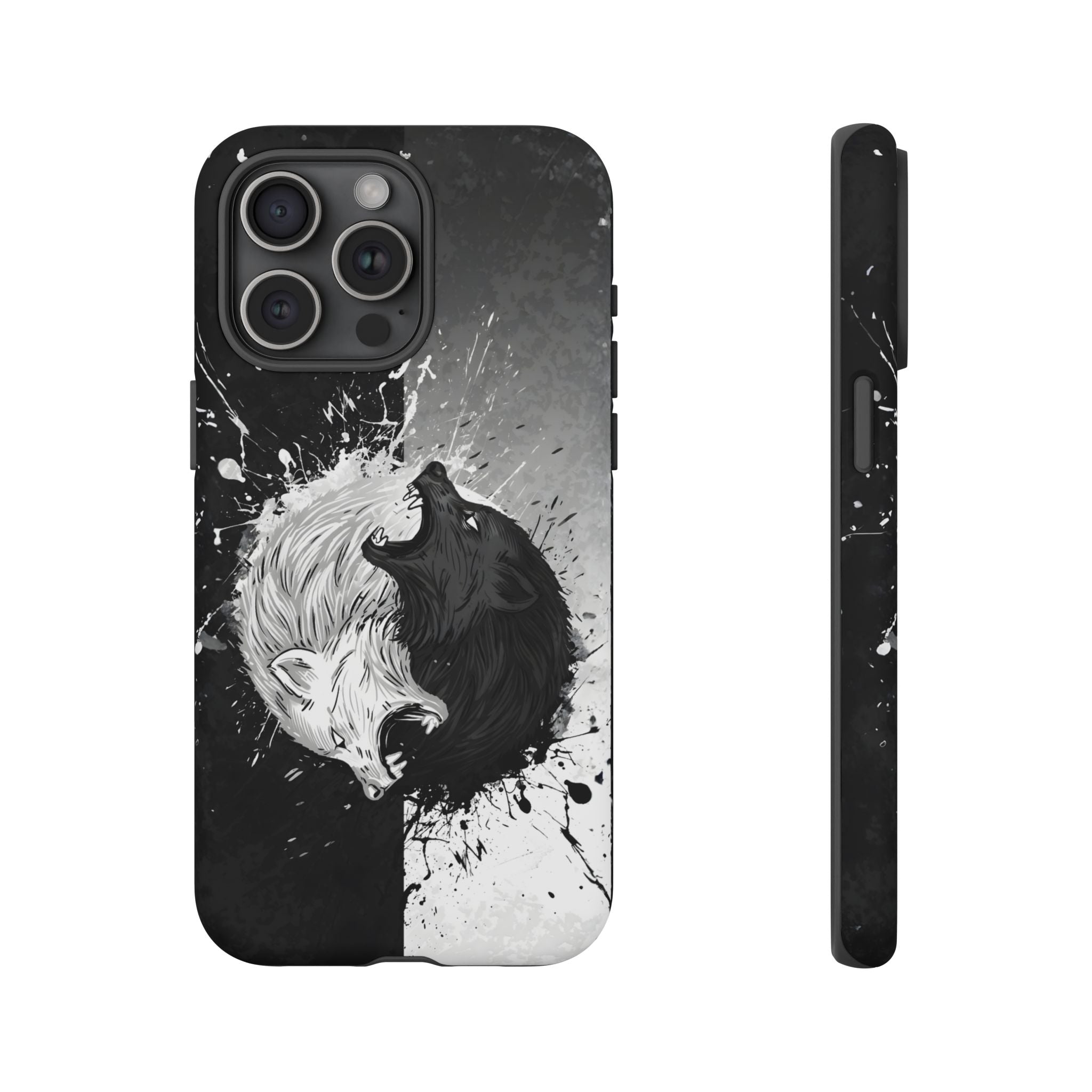 Yin Yang Wolf Phone Case - Dual Layer Protective Cover iPhone 15 Pro Max Matte Tough Cases
