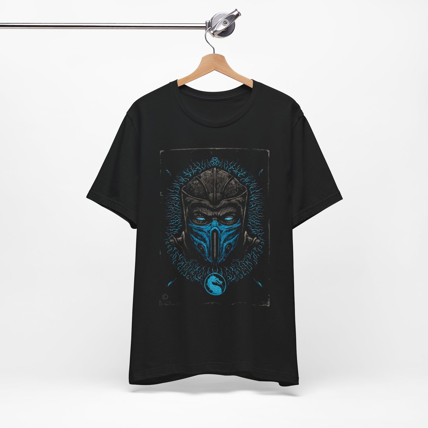T-Shirt Epic Gamer Tee | Blue Flame Masked Warrior Black