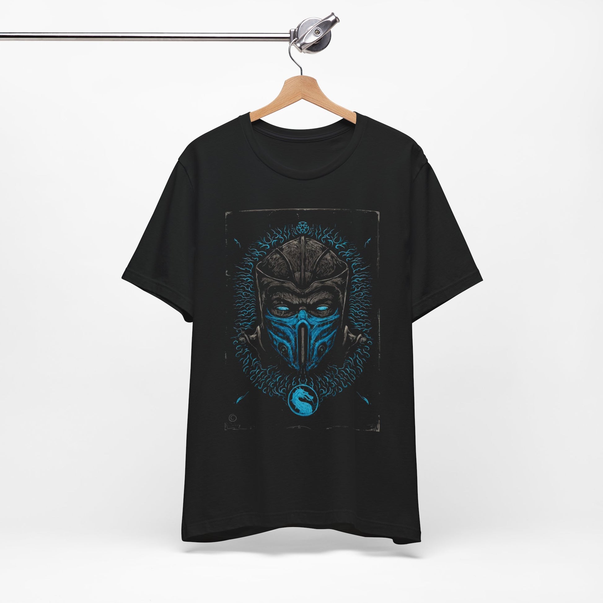 T-Shirt Epic Gamer Tee | Blue Flame Masked Warrior Black