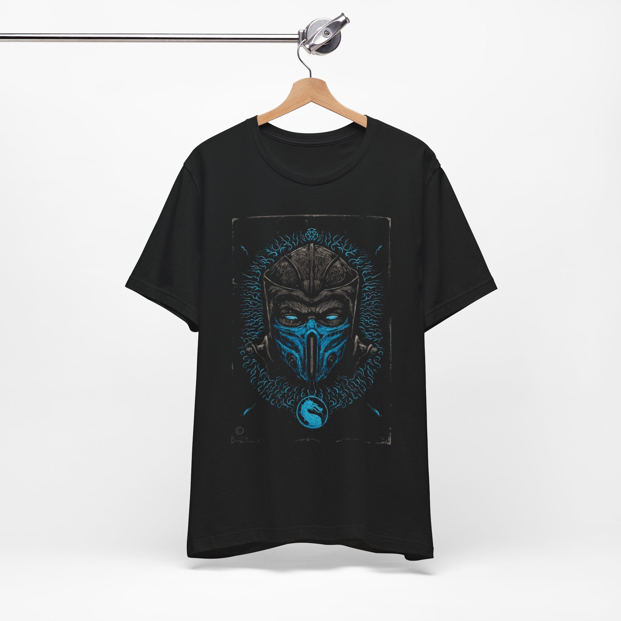 T-Shirt Epic Gamer Tee | Blue Flame Masked Warrior Black