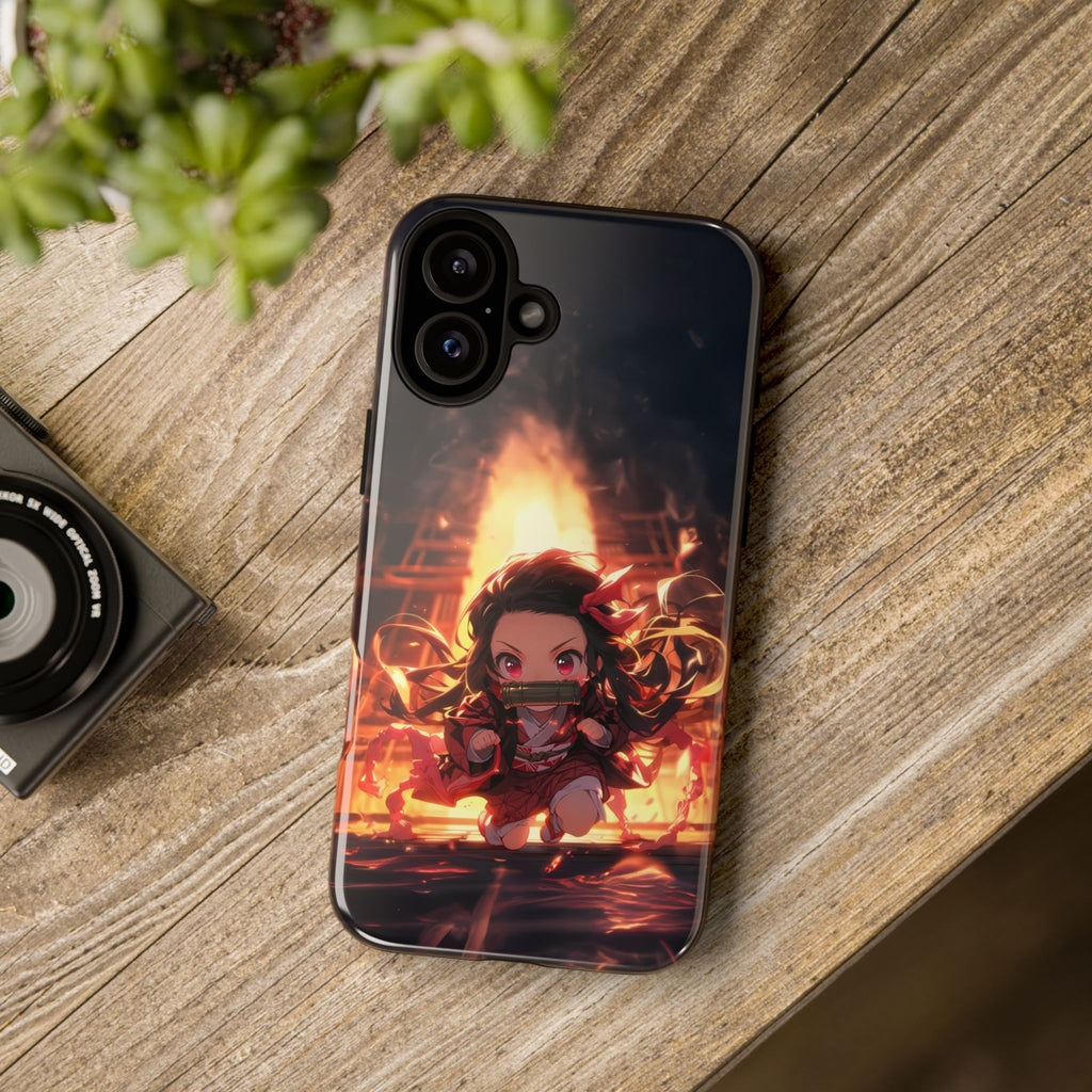 Chibi Nezuko Kamado Tough Phone Case – Anime Protective Case for iPhone & Samsung, UV Resistant, Durable & Stylish