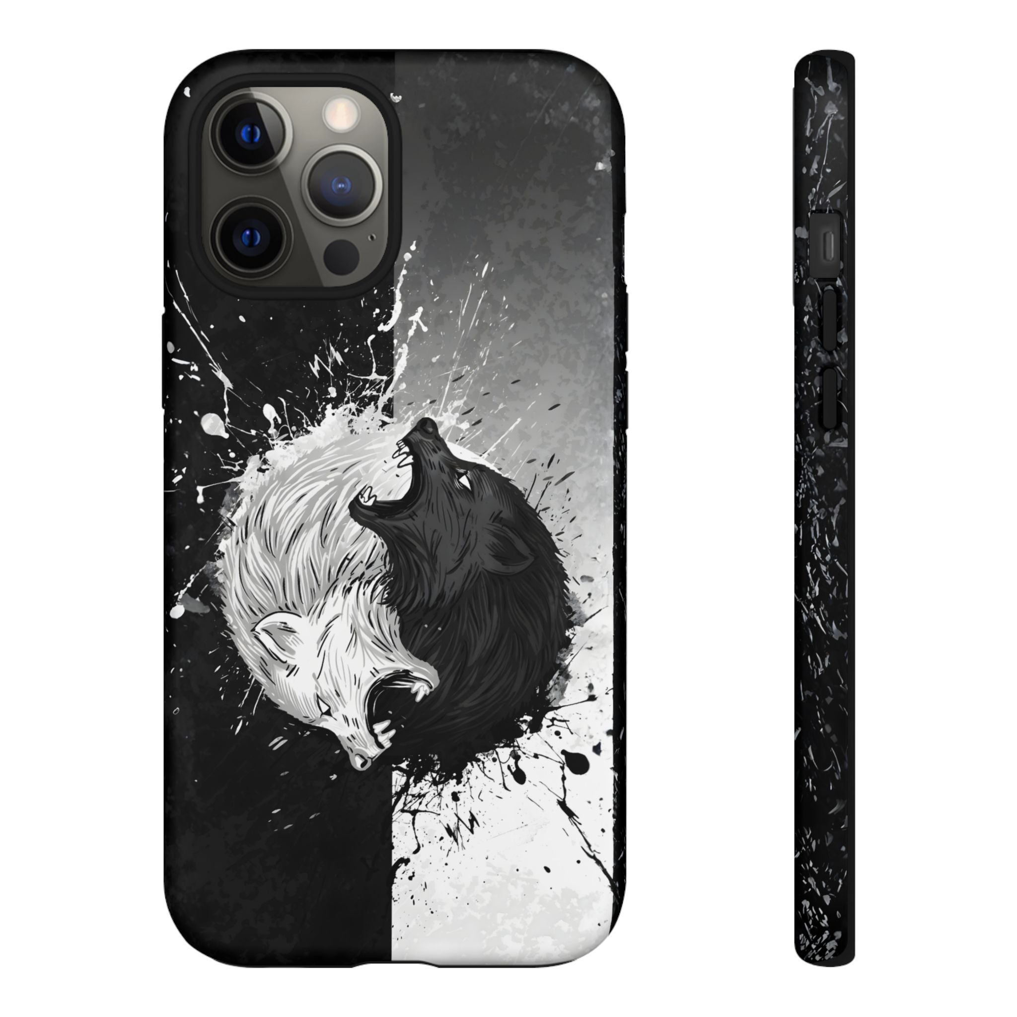 Yin Yang Wolf Phone Case - Dual Layer Protective Cover iPhone 12 Pro Max Matte Tough Cases