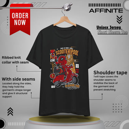 T-Shirt Deadpool Scooter Short Sleeve Tee – Fun, Unisex Graphic T-Shirt for Fans Black