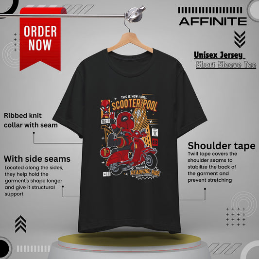 T-Shirt Deadpool Scooter Short Sleeve Tee – Fun, Unisex Graphic T-Shirt for Fans Black