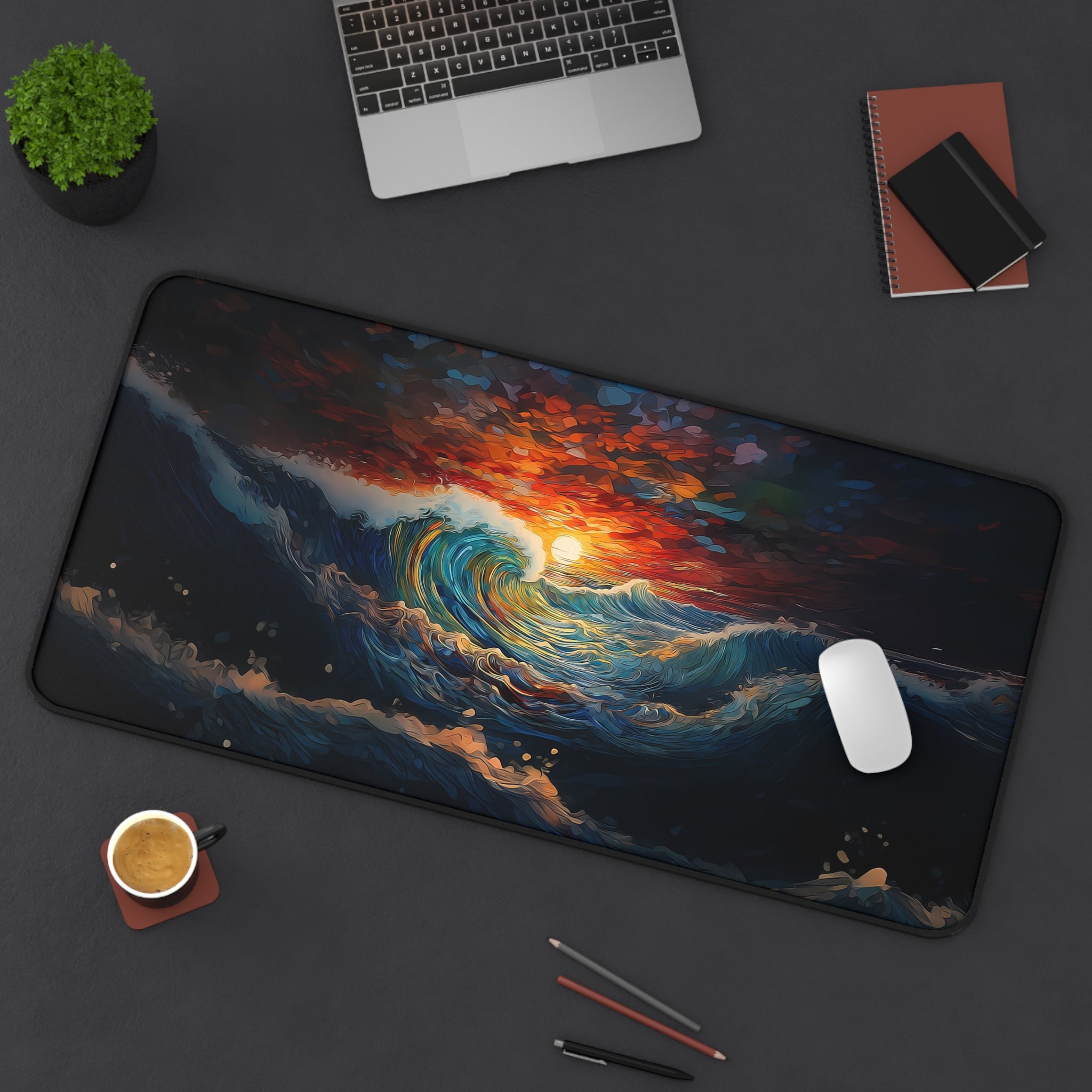 Ocean Sunset Desk Mat - Vibrant Wave Desk Pad for Office & Gaming 16" × 32" Mouse Pad