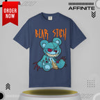 T-Shirt Bear Stick T-Shirt - Fun Garment-Dyed Graphic Tee (S-4XL) | Comfort Colors® China Blue