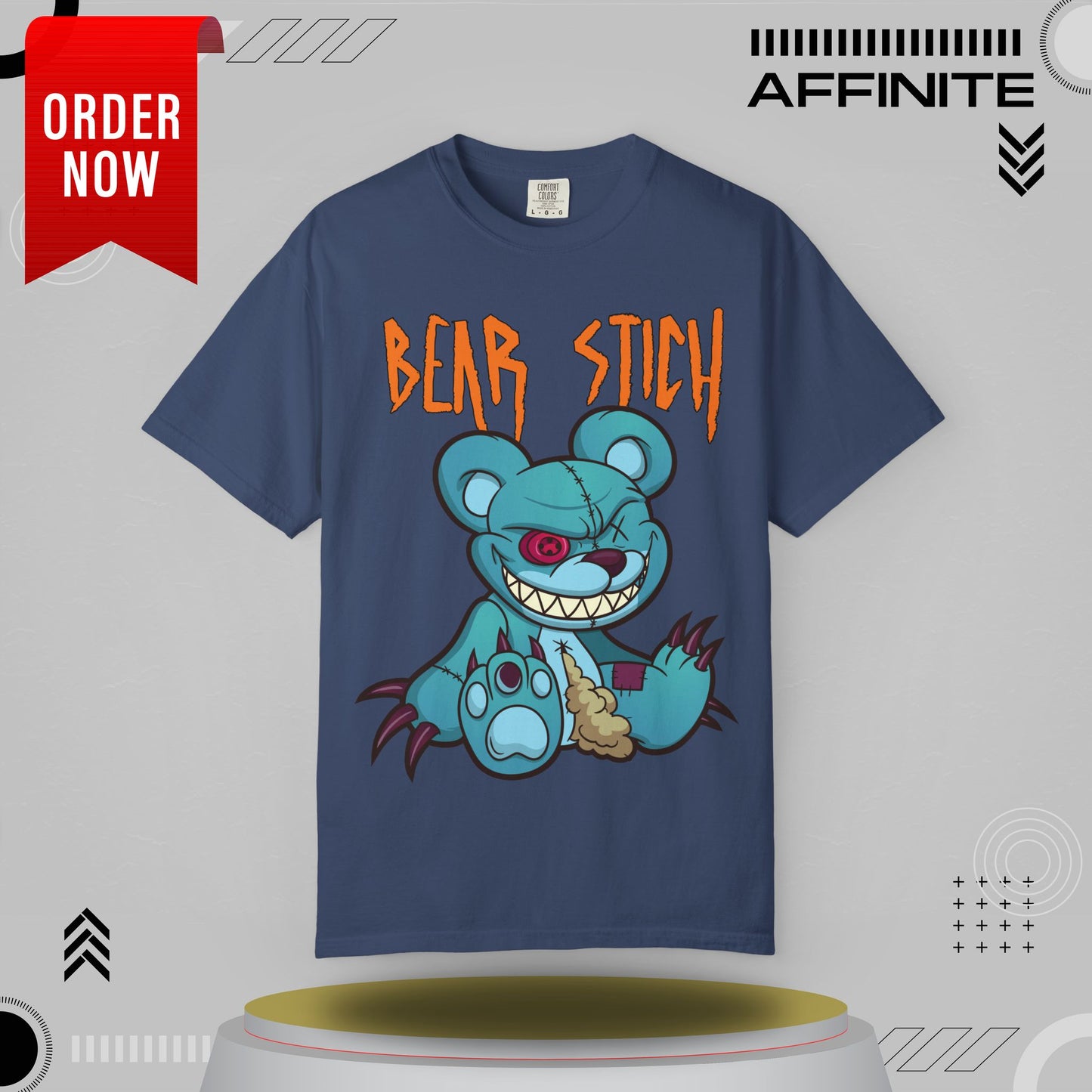 T-Shirt Bear Stick T-Shirt - Fun Garment-Dyed Graphic Tee (S-4XL) | Comfort Colors® China Blue