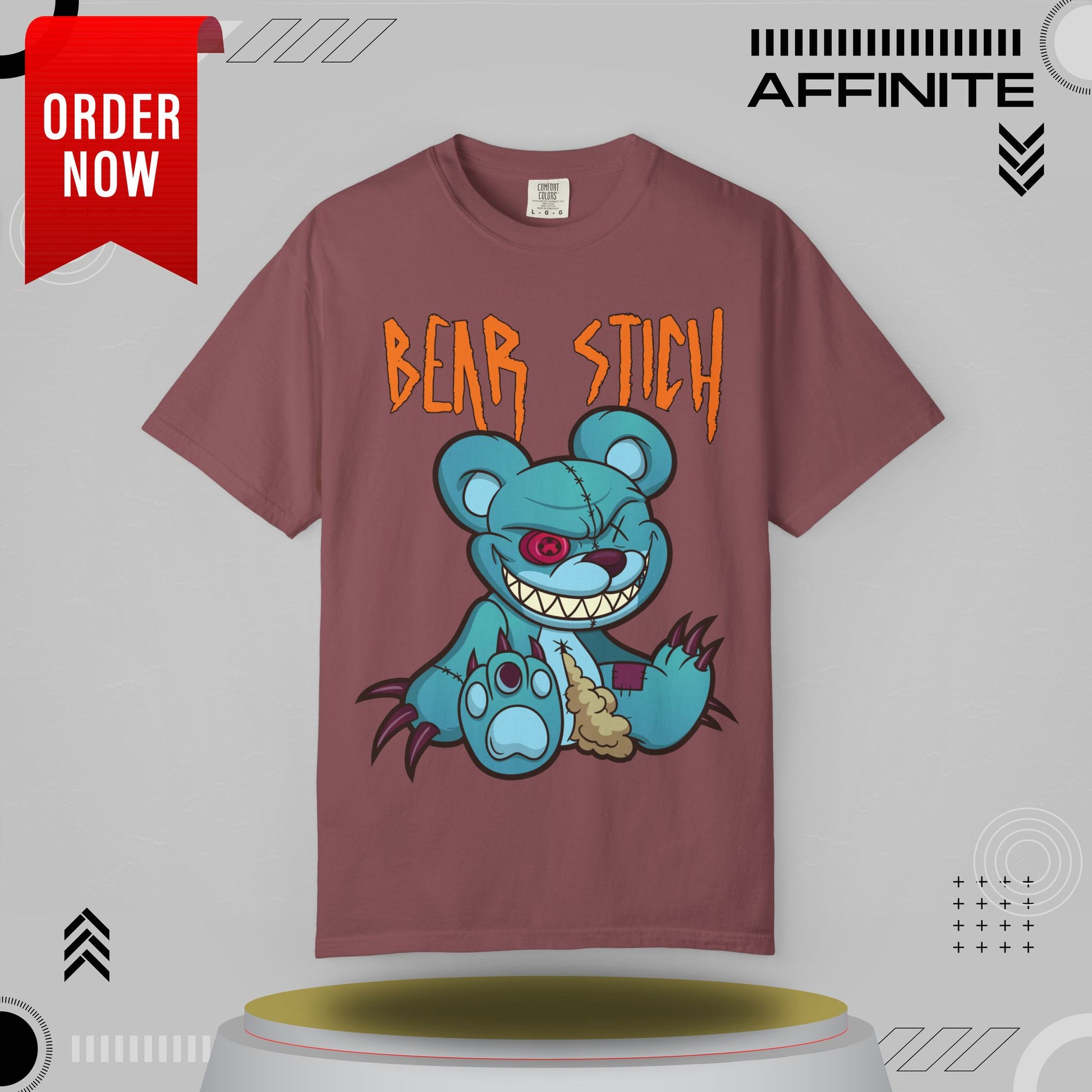 T-Shirt Bear Stick T-Shirt - Fun Garment-Dyed Graphic Tee (S-4XL) | Comfort Colors® Brick